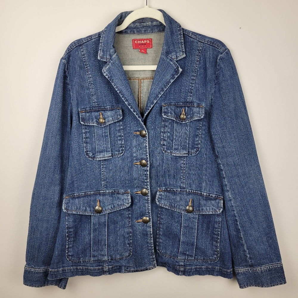 Y2k Vintage Rl Chaps Button Front Denim Jean Jack… - image 1